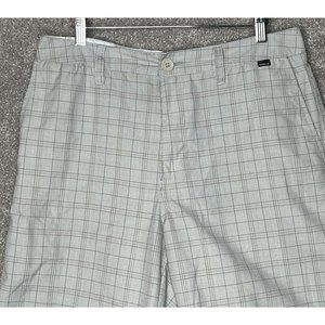 Hurley Shorts Mens 32 Gray Plaid Chino Golf Flat Front Academia Comfort Walking